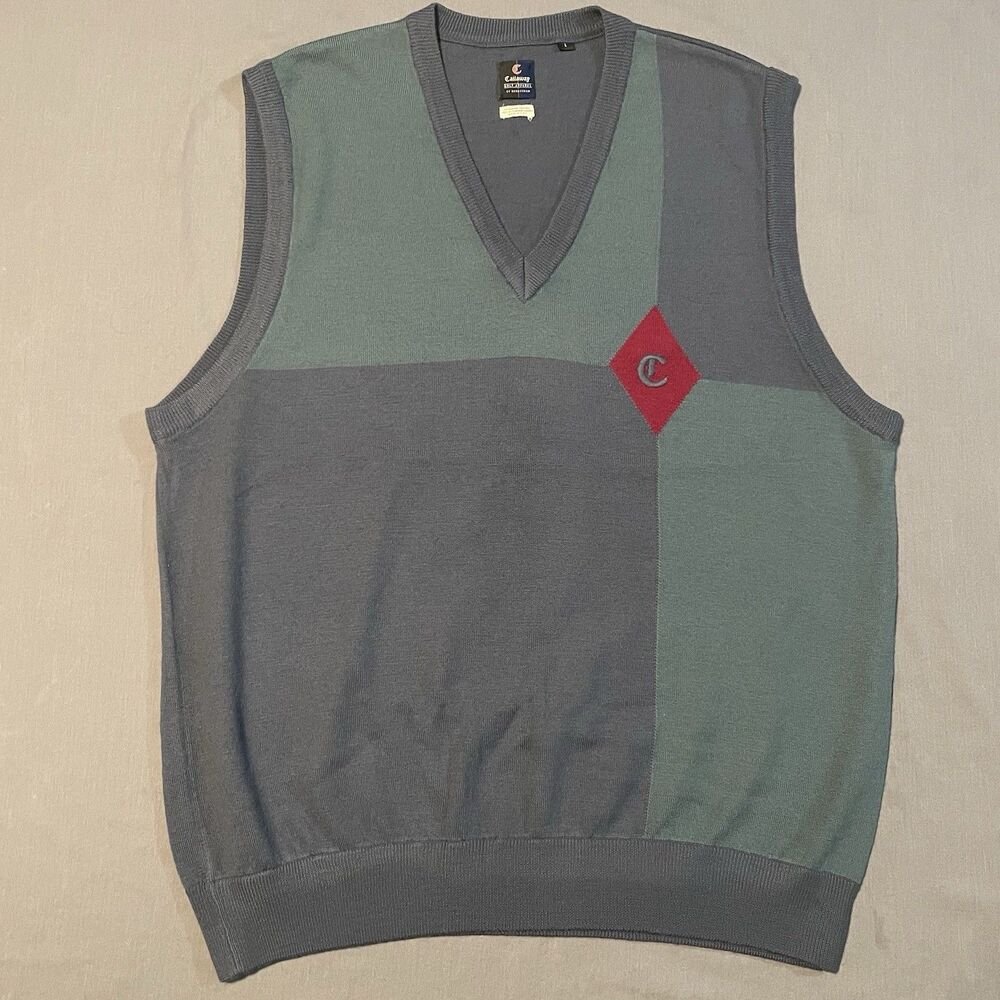 Vintage Nordstrom Callaway Color Block Merino Wool Sweater Vest Mens L V Neck